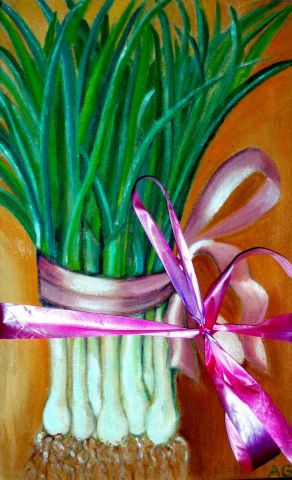 BOTTE DE POIREAUX AU RUBAN ROSE